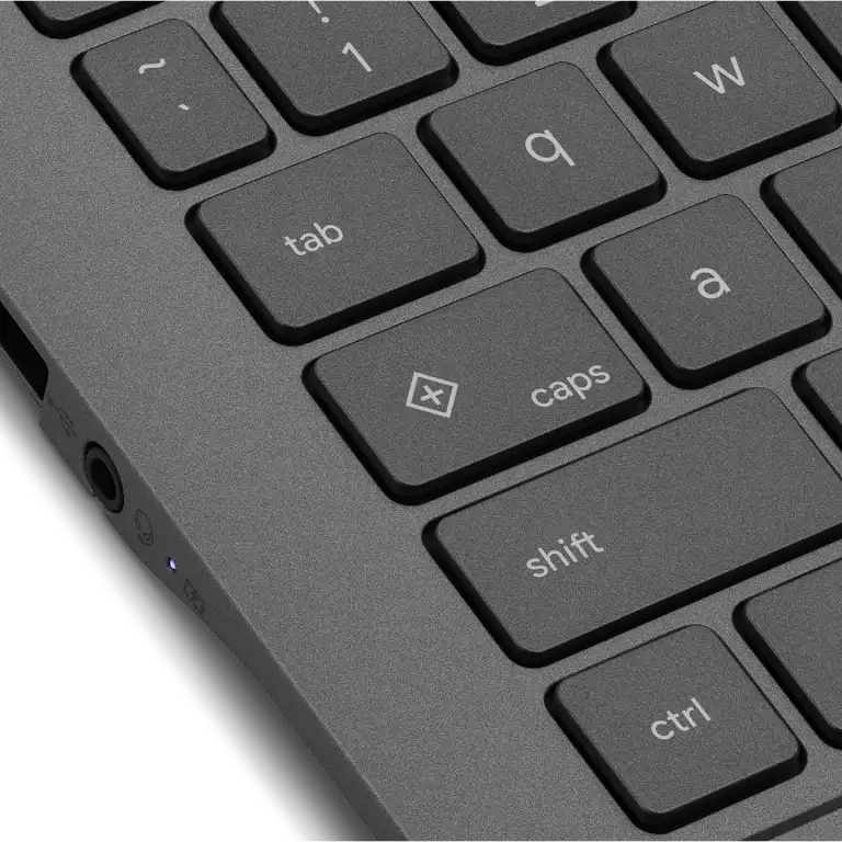 Acer Chromebook Plus 516 device up-close look at the keyboard and left-side ports.