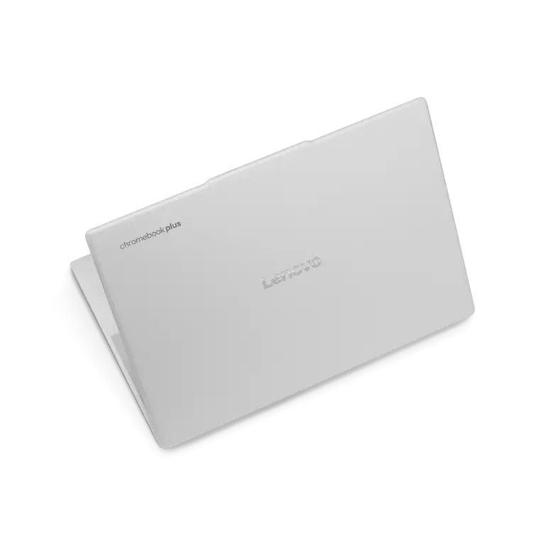 Lenovo Chromebook Plus Gen 10 device almost closed top view.