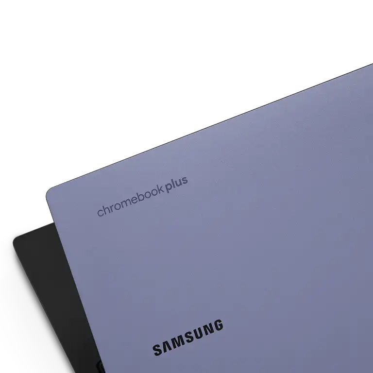 Samsung Galaxy Chromebook Plus device up-close look at the back side.